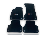 Luxus-Autofußmatten aus Teppich, kompatibel mit AUDI-Modellen | Passend für A5 / S5 / RS5 Modelle | Passgenau, mit besticktem Logo und auf Bestellung gefertigt | Schwarze Kante