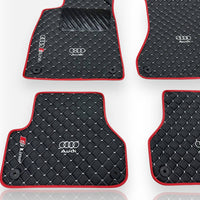 AUDİ Leather Premium Luxury Car Floor Mat Set Black And Gray Stitch