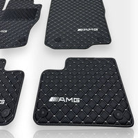 MERCEDES-BENZ Leather Premium Luxury Car Floor Mat Set Black And White Stitch