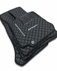 Tapis de sol de luxe en cuir pour voiture compatibles avec Mercedes-Benz | Conviennent aux classes A, B, C, E, S, G, ainsi qu'aux modèles CLA, CLE, CLS, GLA, GLB, GLC, GLE, GLS, SL, EQ, AMG, Maybach et autres | Cuir noir et surpiqûres noires