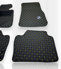 Luxury Leather Car Floor Mats Compatible With BMW Models | Fits 1, 2, 3, 4, 5, 6, 7, 8 Series, X1, X2, X3, X4, X5, X6, X7, XM, Z4, i4, i5, i7, iX, M2, M3, M4, M5, M8 Models | Black Leather & Brown Stitch