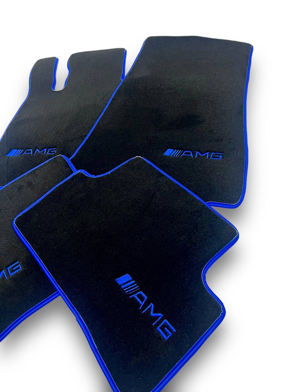 MERCEDES-BENZ Carpet Luxury Car Floor Mats | Fits A-B-C-CL Series-E-EQ Series-S-SL Series-G-GL Series-ML-MAYBACH-R-AMG Models | Blue Edging & Logo