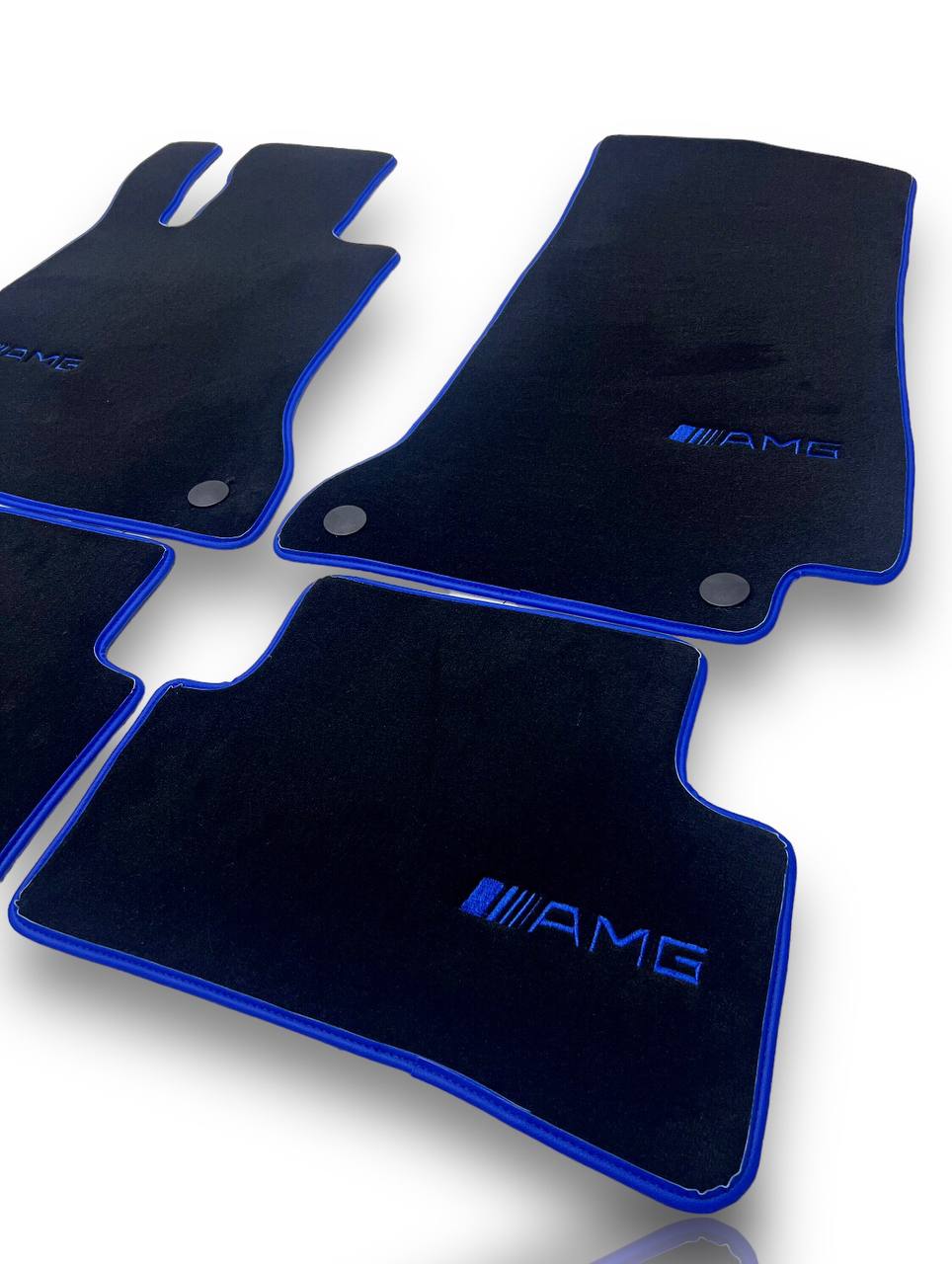 MERCEDES-BENZ Carpet Luxury Car Floor Mats | Fits A-B-C-CL Series-E-EQ Series-S-SL Series-G-GL Series-ML-MAYBACH-R-AMG Models | Blue Edging & Logo