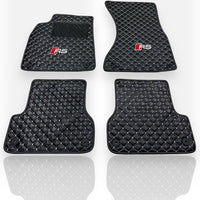 AUDİ Leather Premium Luxury Car Floor Mat Set Black And White Stitch