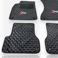 AUDİ Leather Premium Luxury Car Floor Mat Set Black And White Stitch