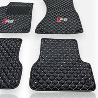 AUDİ Leather Premium Luxury Car Floor Mat Set Black And White Stitch