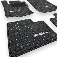 MERCEDES-BENZ Leather Premium Luxury Car Floor Mat Set Black And White Stitch