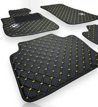 Luxury Leather Car Floor Mats Compatible With BMW Models | Fits 1, 2, 3, 4, 5, 6, 7, 8 Series, X1, X2, X3, X4, X5, X6, X7, XM, Z4, i4, i5, i7, iX, M2, M3, M4, M5, M8 Models | Black Leather & Brown Stitch