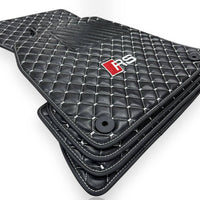 AUDİ Leather Premium Luxury Car Floor Mat Set Black And White Stitch