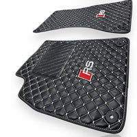 AUDİ Leather Premium Luxury Car Floor Mat Set Black And White Stitch