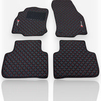 AUDİ Leather Premium Luxury Car Floor Mat Set Black And Red Stitch