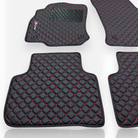 AUDİ Leather Premium Luxury Car Floor Mat Set Black And Red Stitch