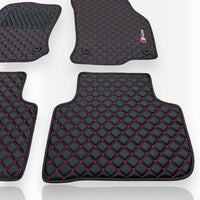 AUDİ Leather Premium Luxury Car Floor Mat Set Black And Red Stitch