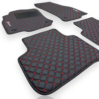 AUDİ Leather Premium Luxury Car Floor Mat Set Black And Red Stitch