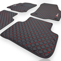 AUDİ Leather Premium Luxury Car Floor Mat Set Black And Red Stitch