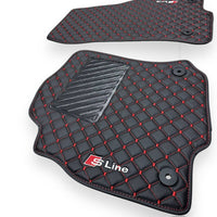 AUDİ Leather Premium Luxury Car Floor Mat Set Black And Red Stitch