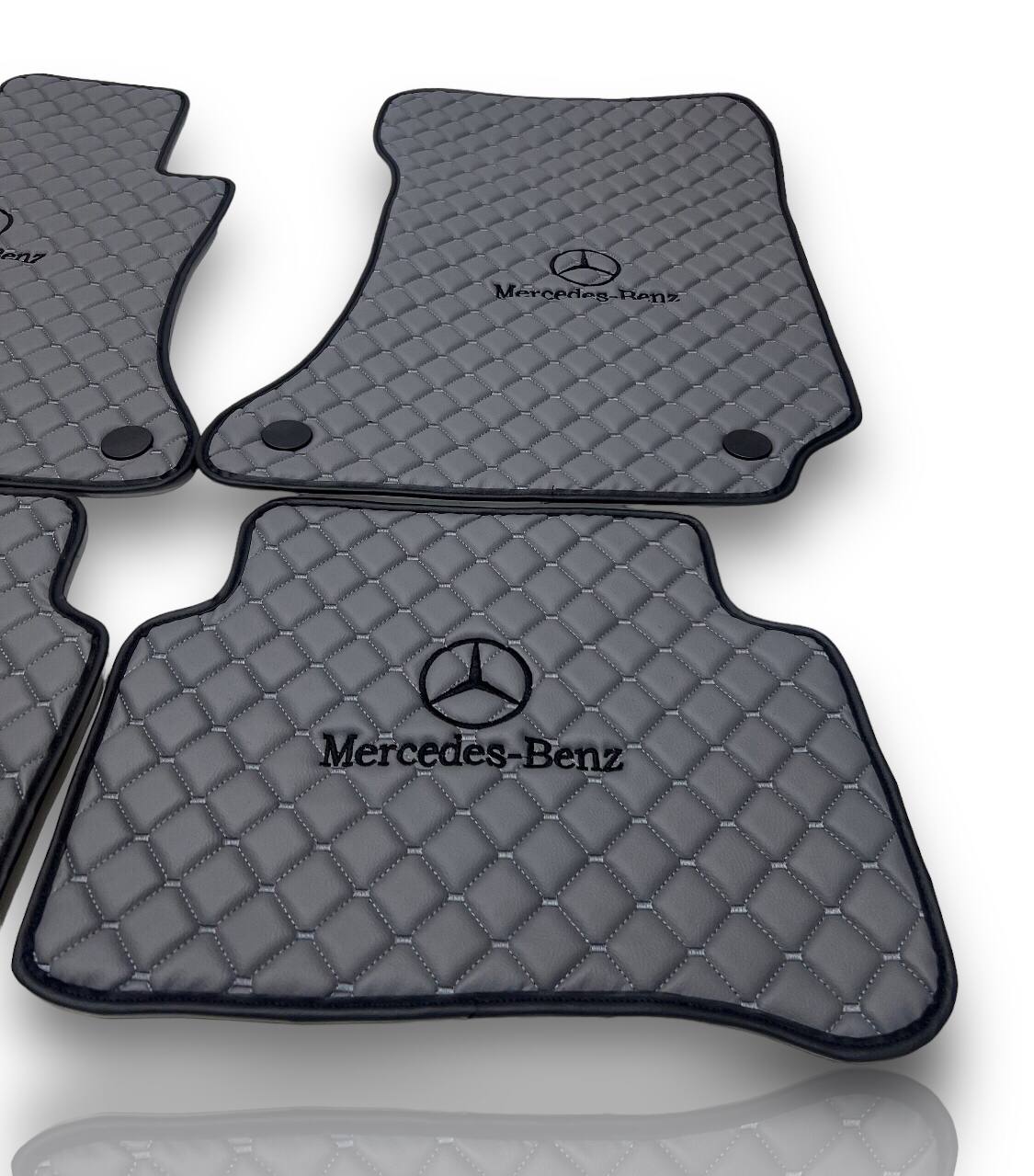 Luxury Leather Car Floor Mats Compatible With MERCEDES-BENZ | Fits A-B-C-CL Series-E-EQ Series-S-SL Series-G-GL Series-ML-MAYBACH-R-AMG Models | Gray Leather & Gray Stitch
