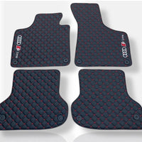 AUDİ Leather Premium Luxury Car Floor Mat Set Black And Red Stitch