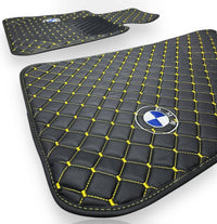 Luxury Leather Car Floor Mats Compatible With BMW Models | Fits 1, 2, 3, 4, 5, 6, 7, 8 Series, X1, X2, X3, X4, X5, X6, X7, XM, Z4, i4, i5, i7, iX, M2, M3, M4, M5, M8 Models | Black Leather & Brown Stitch
