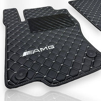 MERCEDES-BENZ Leather Premium Luxury Car Floor Mat Set Black And White Stitch