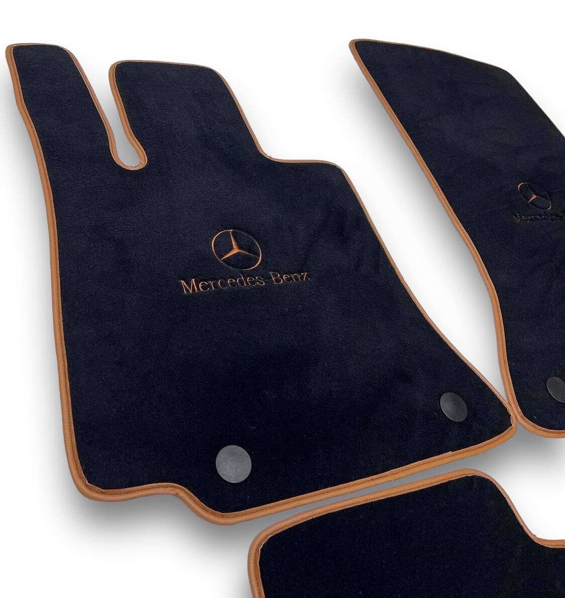MERCEDES-BENZ Tapis de sol de luxe pour voiture | Convient aux modèles des séries A-B-C-CL-E-EQ-S-SL-G-GL-ML-MAYBACH-R-AMG | Bordure beige et logo