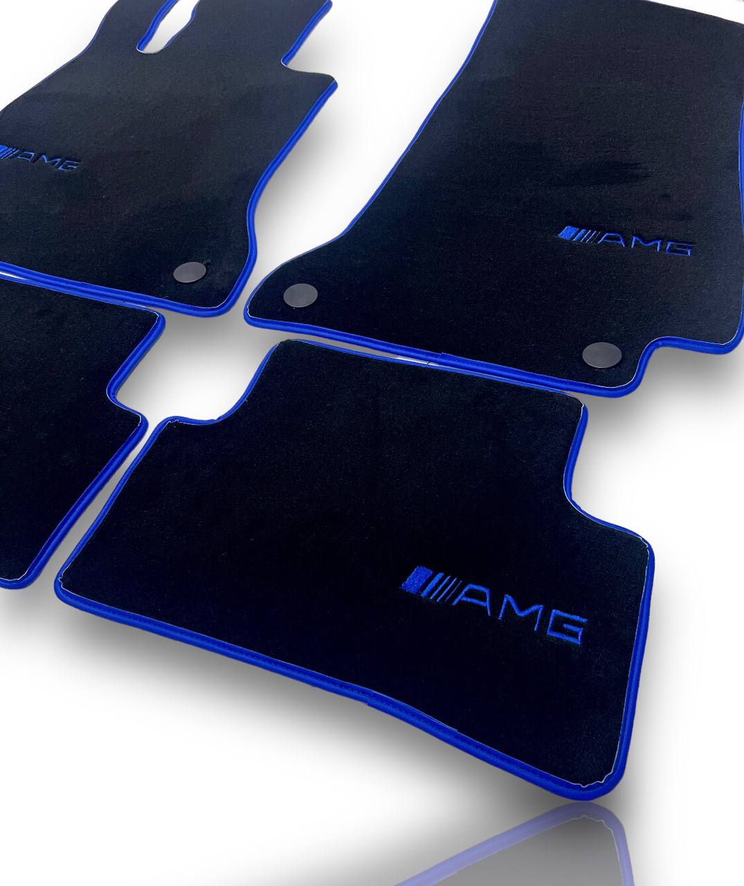 MERCEDES-BENZ Carpet Luxury Car Floor Mats | Fits A-B-C-CL Series-E-EQ Series-S-SL Series-G-GL Series-ML-MAYBACH-R-AMG Models | Blue Edging & Logo