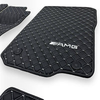 MERCEDES-BENZ Leather Premium Luxury Car Floor Mat Set Black And White Stitch