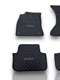 Tappetini auto di lusso in pelle compatibili con BMW | Adatti per Serie 1, 2, 3, 4, 5, 6, 7, 8, X1, X2, X3, X4, X5, X6, X7, XM, Z4, i4, i5, i7, iX, M2, M3, M4, M5, M8 e altri | Pelle nera e cuciture nere