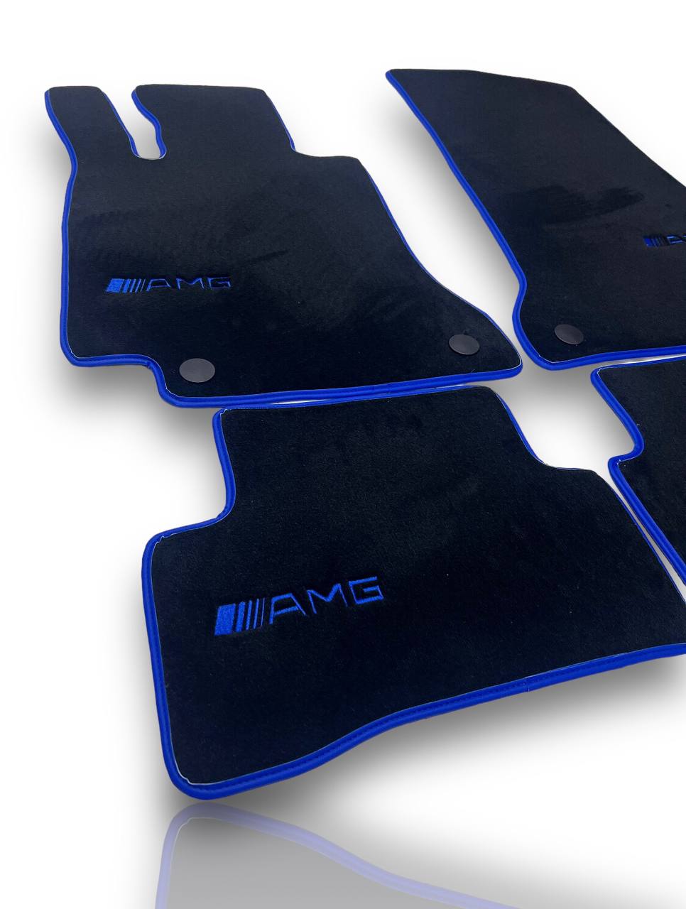 MERCEDES-BENZ Carpet Luxury Car Floor Mats | Fits A-B-C-CL Series-E-EQ Series-S-SL Series-G-GL Series-ML-MAYBACH-R-AMG Models | Blue Edging & Logo