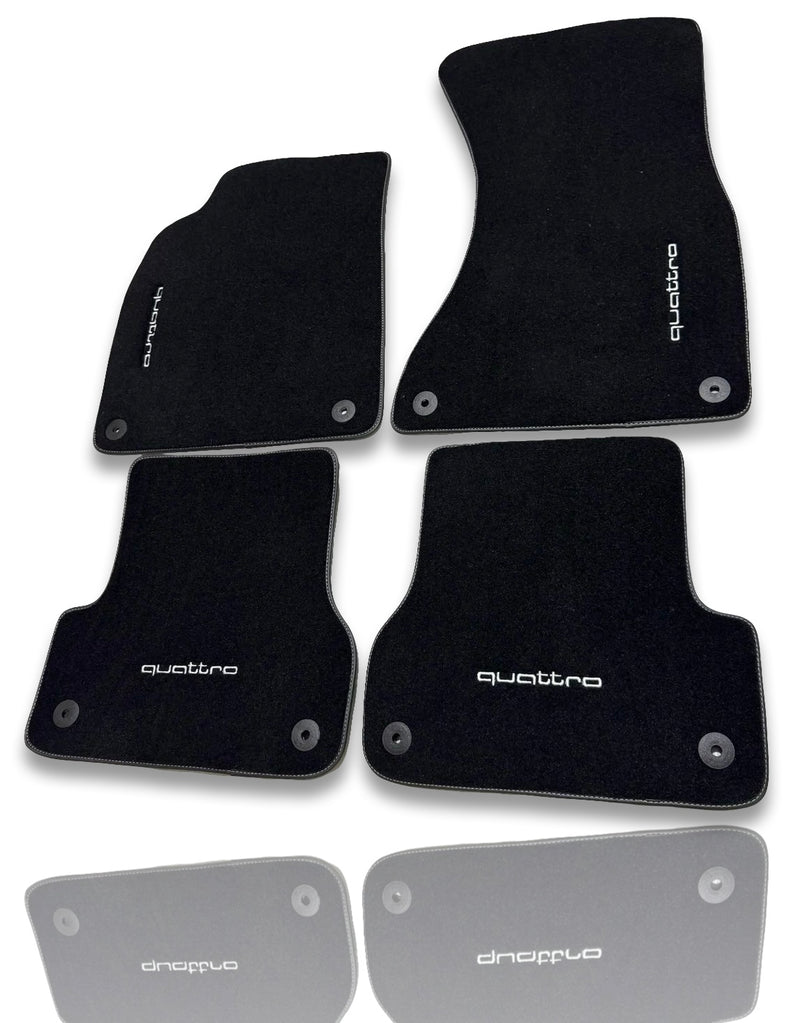 Luxury Carpet Car Floor Mats Compatible With AUDI Models | Fits A1, A2, A3, A4, A5, A6, A7, A8, Q2, Q3, Q4 e-tron, Q5, Q6 e-tron, Q7, Q8, Q8 e-tron, e-tron GT, TT, R8, Allroad, S, RS models | Black Edging