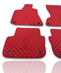 Luxury Leather Car Floor Mats Compatible With Maserati | Fits Ghibli, Quattroporte, GranTurismo, GranCabrio, Levante, Grecale, MC20, MCPURA, 4200 GT & More | Red Leather & Red Stitch