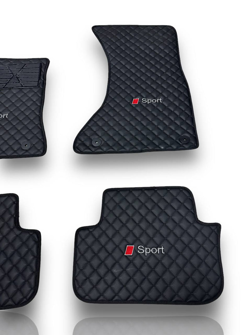 Tappetini auto di lusso in pelle compatibili con BMW | Adatti per Serie 1, 2, 3, 4, 5, 6, 7, 8, X1, X2, X3, X4, X5, X6, X7, XM, Z4, i4, i5, i7, iX, M2, M3, M4, M5, M8 e altri | Pelle nera e cuciture nere