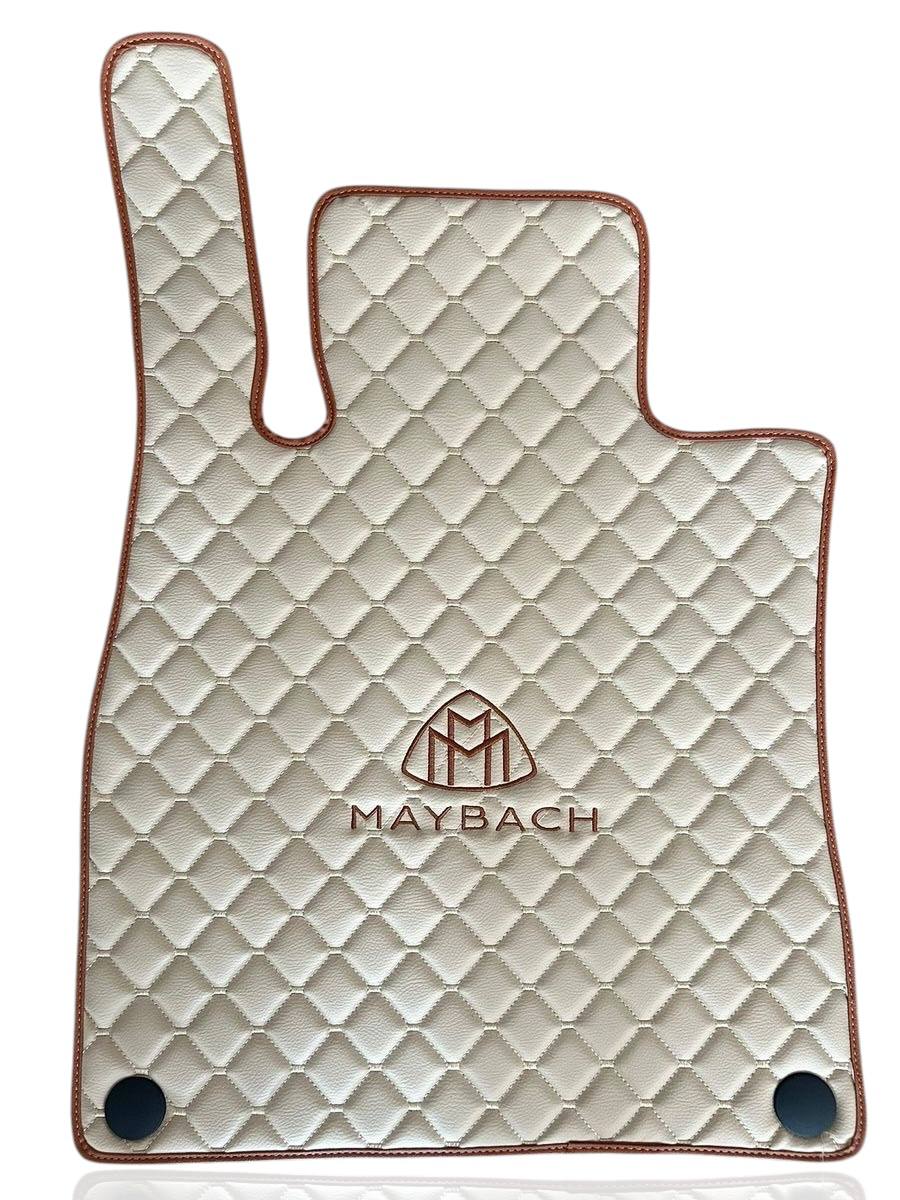 MAYBACH MERCEDES-BENZ Tapis de sol de voiture de luxe en cuir | Convient aux séries S, GLS, SUV EQS, séries G et autres modèles | Cuir beige et couture beige