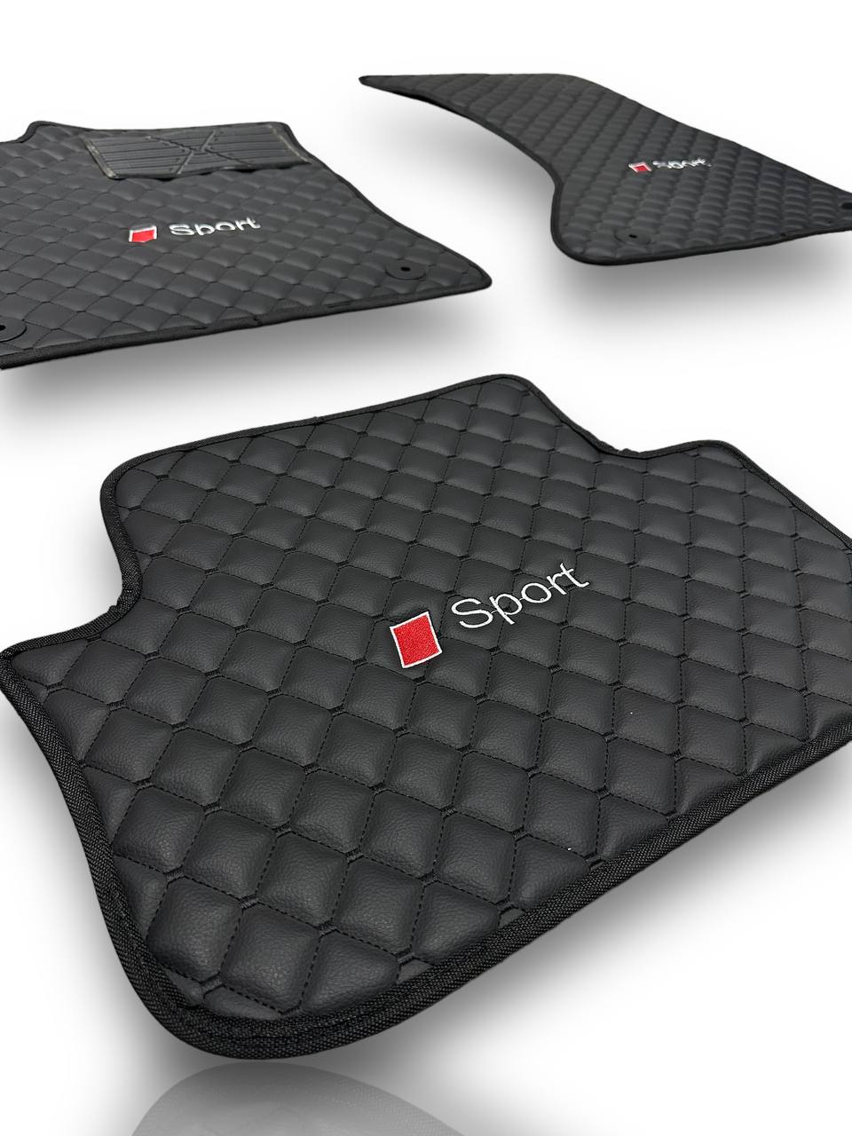 BMW Lederen Luxe Autovloermatten | Past op 1-2-3-4-5-6-7-8-M2-M3-M4-M5-M6-M8-X1-X2-X3-X4-X5-X6-X7-Z3-Z4-i3-i4-i5 Modellen | Zwart Leer & Zwarte Stiksel