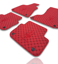 Luxury Leather Car Floor Mats Compatible With Maserati | Fits Ghibli, Quattroporte, GranTurismo, GranCabrio, Levante, Grecale, MC20, MCPURA, 4200 GT & More | Red Leather & Red Stitch