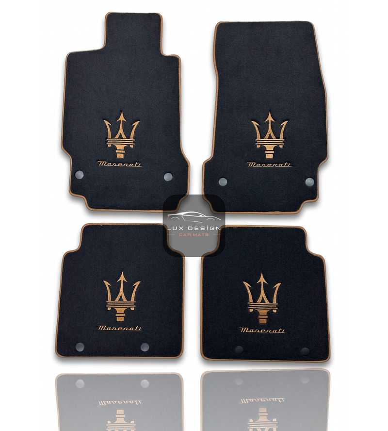 Luxury Carpet Car Floor Mats Compatible With Maserati | Fits Ghibli, Quattroporte, GranTurismo, GranCabrio, Levante, Grecale, MC20, MCPURA, 4200 GT & More | Brown Edging