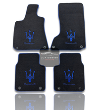 Luxury Carpet Car Floor Mats Compatible With Maserati | Fits Ghibli, Quattroporte, GranTurismo, GranCabrio, Levante, Grecale, MC20, MCPURA, 4200 GT & More | Blue Edging