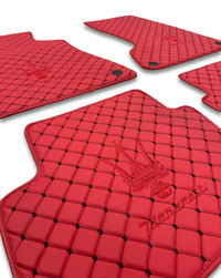 Luxury Leather Car Floor Mats Compatible With Maserati | Fits Ghibli, Quattroporte, GranTurismo, GranCabrio, Levante, Grecale, MC20, MCPURA, 4200 GT & More | Red Leather & Red Stitch
