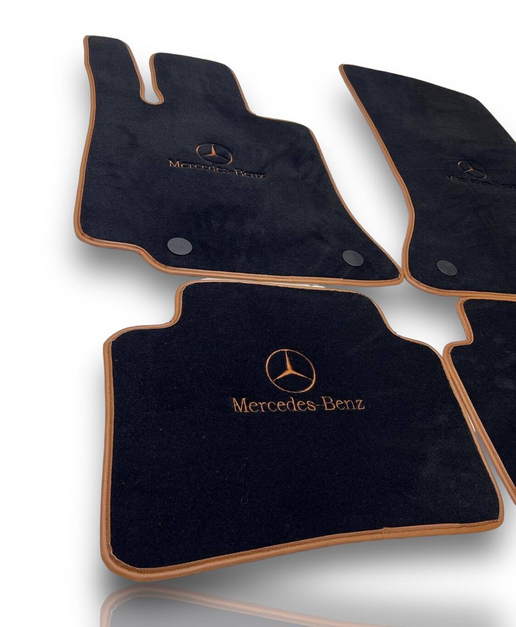 MERCEDES-BENZ Carpet Luxury Car Floor Mats | Fits A-B-C-CL Series-E-EQ Series-S-SL Series-G-GL Series-ML-MAYBACH-R-AMG Models | Beige Edging & Logo
