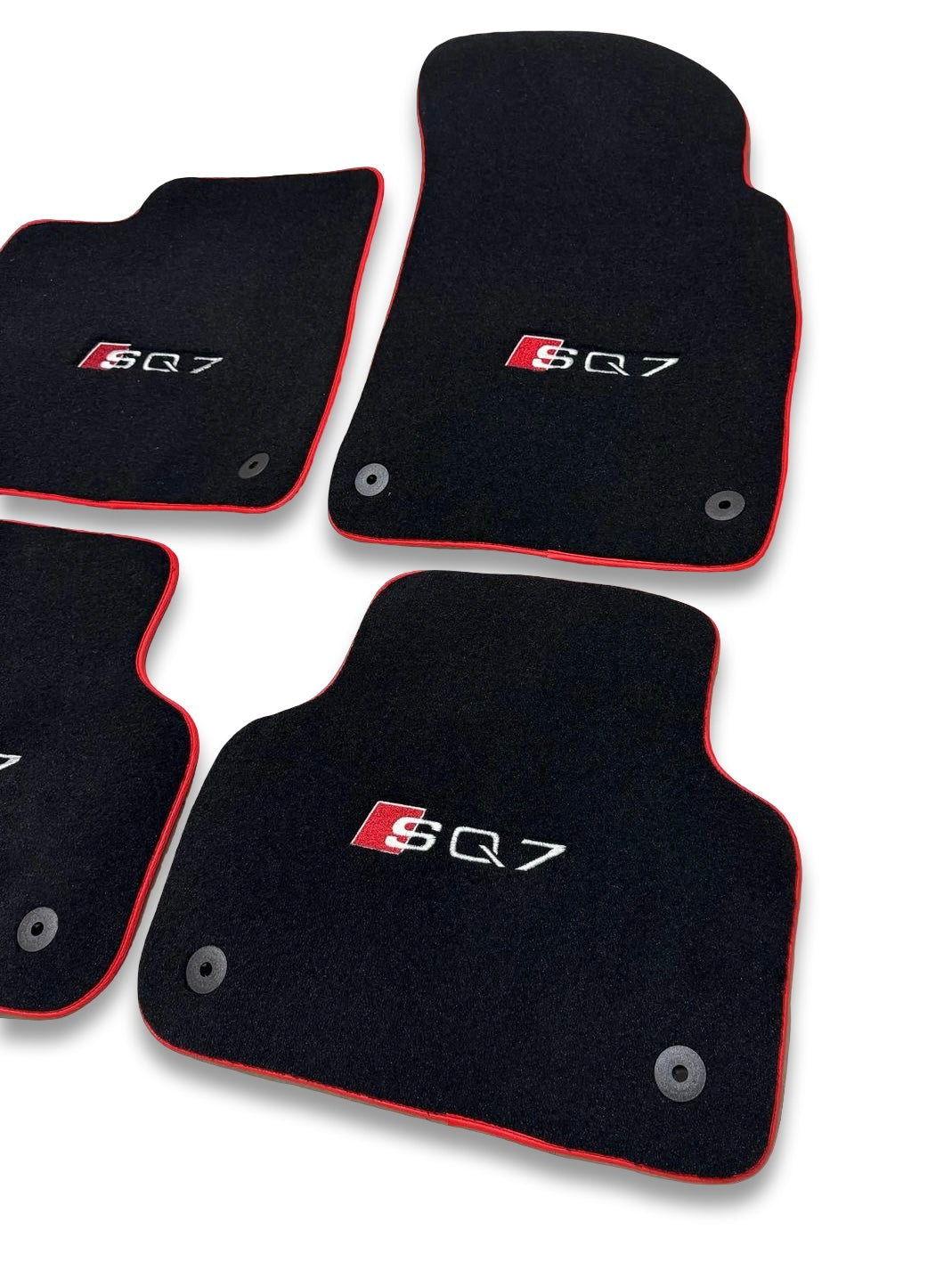 AUDİ Carpet Luxury Tappetini per Auto | Adatto per Modelli Q7 / SQ7 / RSQ7 | Logo Ricamato, Set di 4, Impermeabile | Bordo Rosso