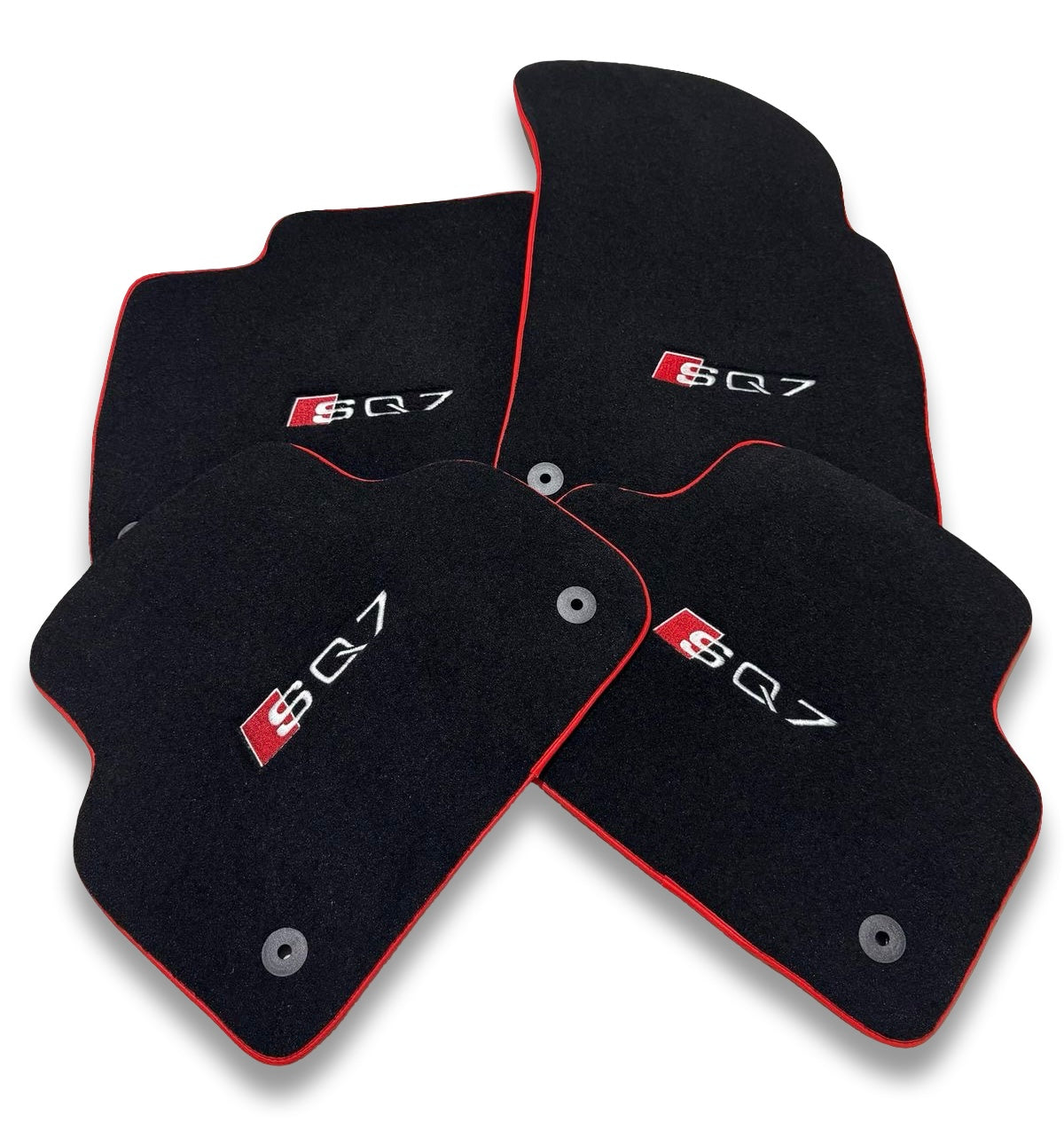 AUDİ Carpet Luxury Tappetini per Auto | Adatto per Modelli Q7 / SQ7 / RSQ7 | Logo Ricamato, Set di 4, Impermeabile | Bordo Rosso