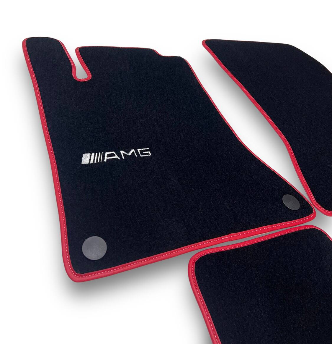 Alfombrillas de lujo de alfombra MERCEDES-BENZ | Compatibles con modelos de las series A-B-C-CL-E-EQ-S-SL-G-GL-ML-MAYBACH-R-AMG | Borde beige y logo
