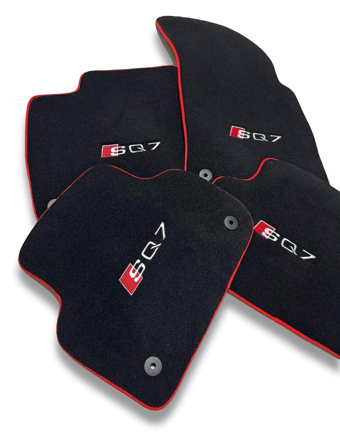 AUDİ Carpet Luxury Tappetini per Auto | Adatto per Modelli Q7 / SQ7 / RSQ7 | Logo Ricamato, Set di 4, Impermeabile | Bordo Rosso