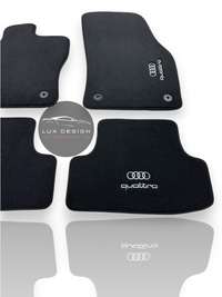 Luxuriöse Autofußmatten aus Teppich für Audi | Passend für A1, A3, A4, A5, A6, A7, A8, Q2, Q3, Q4, Q5, Q6, Q7, Q8, e-tron GT, TT, R8, S, RS und mehr | Schwarze Einfassung