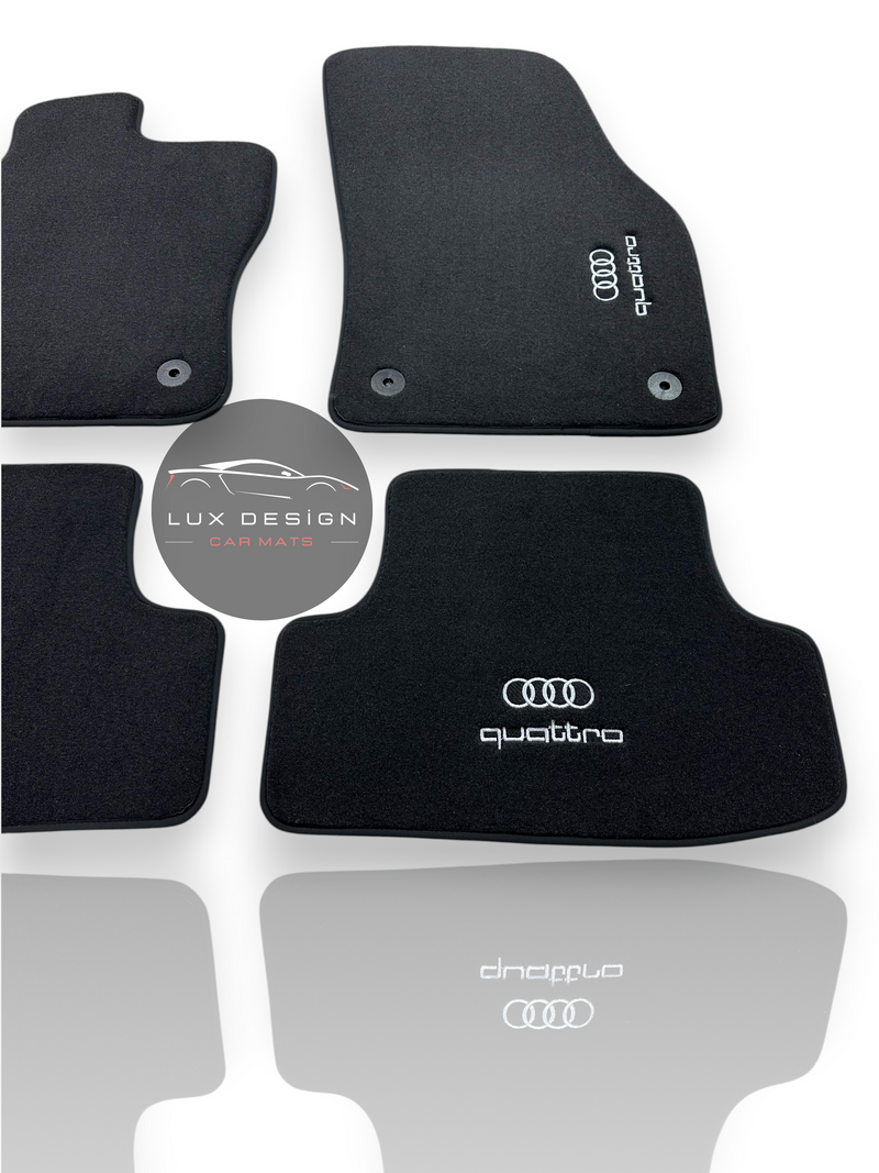 Luxuriöse Autofußmatten aus Teppich für Audi | Passend für A1, A3, A4, A5, A6, A7, A8, Q2, Q3, Q4, Q5, Q6, Q7, Q8, e-tron GT, TT, R8, S, RS und mehr | Schwarze Einfassung