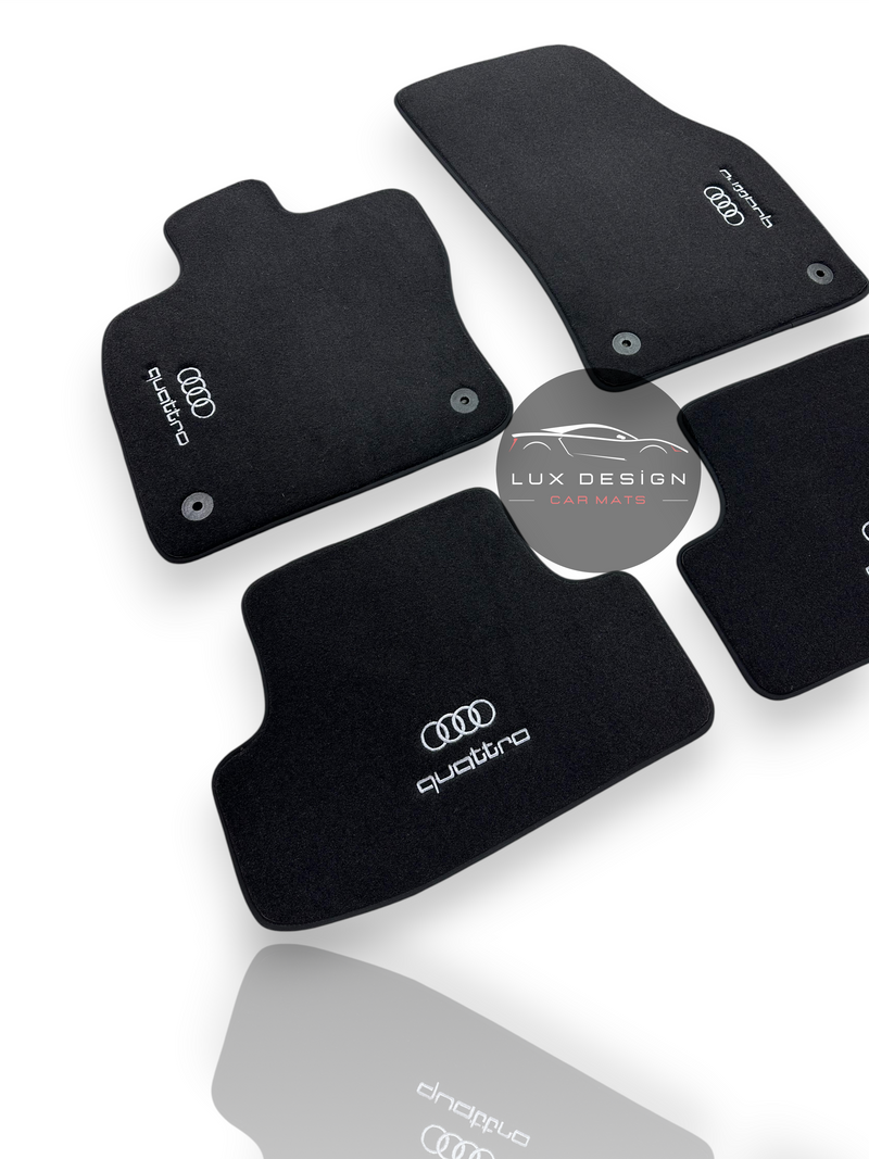 Luxuriöse Autofußmatten aus Teppich für Audi | Passend für A1, A3, A4, A5, A6, A7, A8, Q2, Q3, Q4, Q5, Q6, Q7, Q8, e-tron GT, TT, R8, S, RS und mehr | Schwarze Einfassung