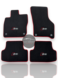 Luxury Carpet Car Floor Mats Compatible With Audi | Fits A3 / S3 / RS3 Models | Custom-Fit, Embroidered Logo & Made to Order | Red Edging