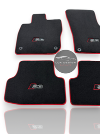 Luxury Carpet Car Floor Mats Compatible With Audi | Fits A3 / S3 / RS3 Models | Custom-Fit, Embroidered Logo & Made to Order | Red Edging