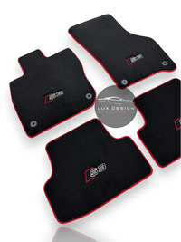 Luxury Carpet Car Floor Mats Compatible With Audi | Fits A3 / S3 / RS3 Models | Custom-Fit, Embroidered Logo & Made to Order | Red Edging