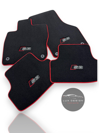Luxury Carpet Car Floor Mats Compatible With Audi | Fits A3 / S3 / RS3 Models | Custom-Fit, Embroidered Logo & Made to Order | Red Edging